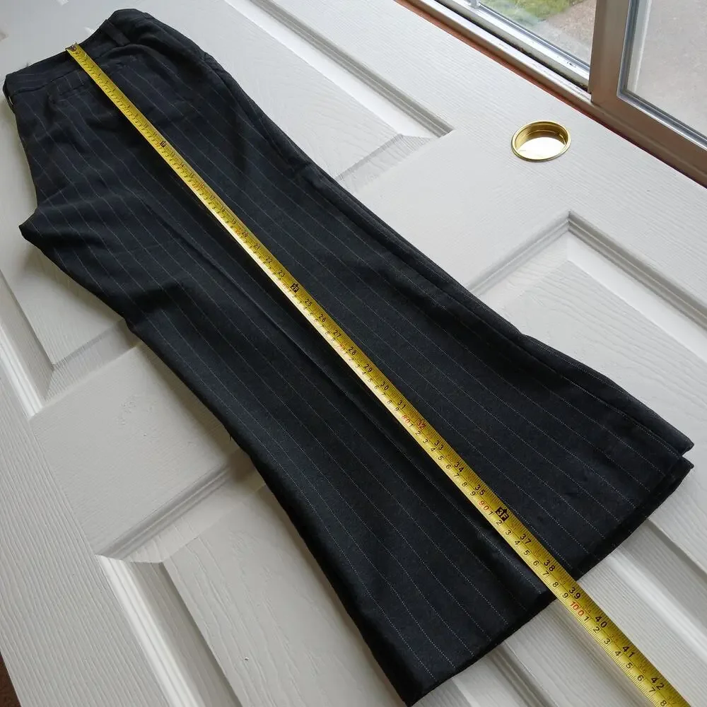 Karen Kane Black Pinstripe Slacks 14 self hemmed 27" inseam short warm comfy - Picture 9 of 13